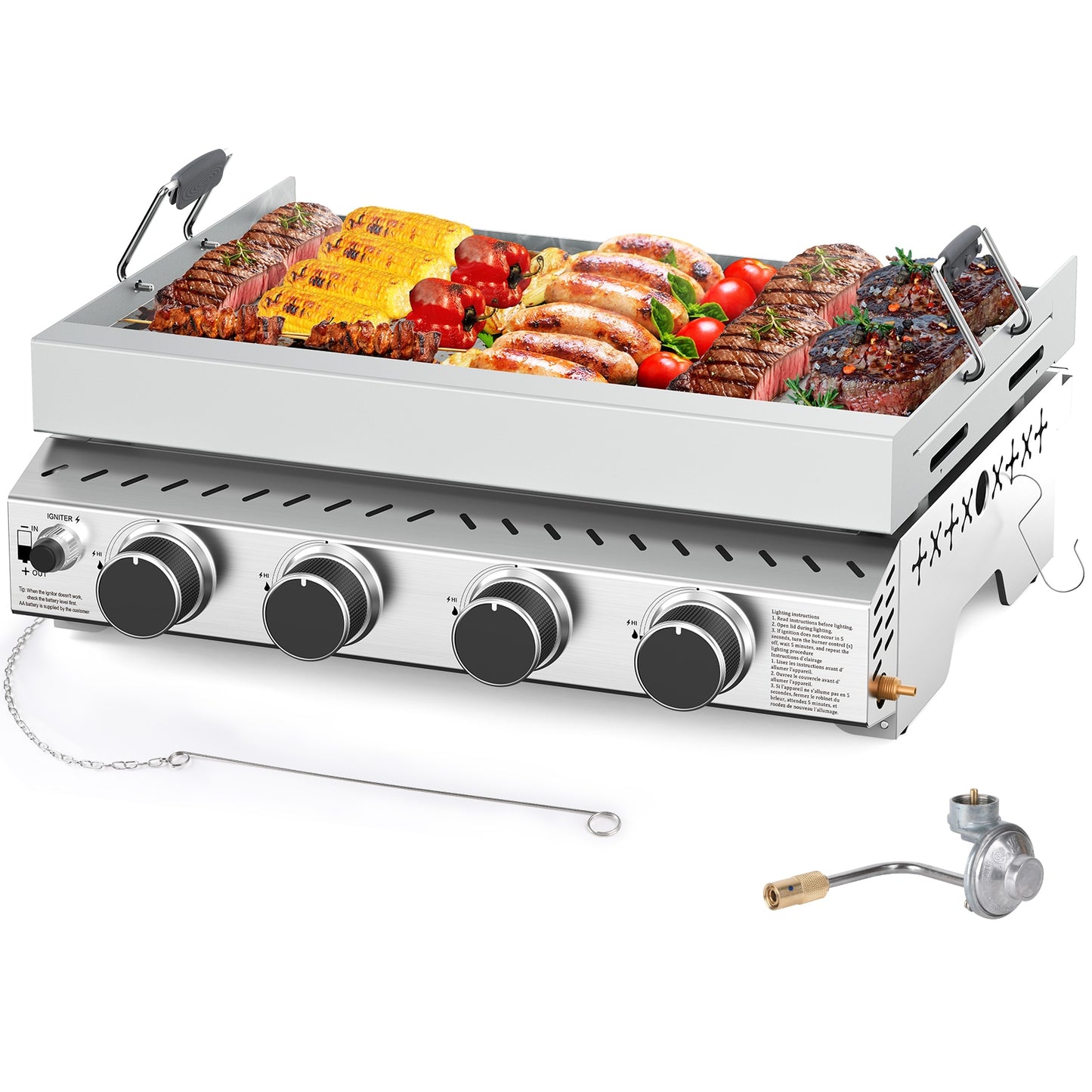 COWSAR Stainless steel Griddle with 4 Burners 4 -Burner Liquid Propane Gas Grill
