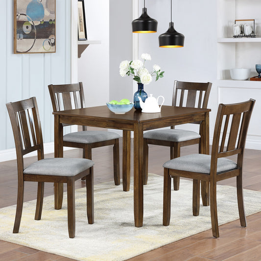 GZMR Elegant Wooden Walnut Dining Table Set with 4 Chairs Walnut+Gray Contemporary/Modern Dining Room Set with Square Table ( Seats 4 )