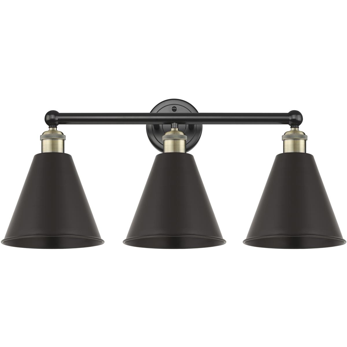 Innovations Lighting  616-3W-BAB-MBC-8-BK Ballston Cone Bathroom Vanity Light Black Antique Brass