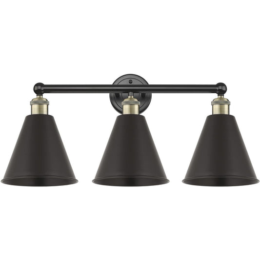 Innovations Lighting  616-3W-BAB-MBC-8-BK Ballston Cone Bathroom Vanity Light Black Antique Brass