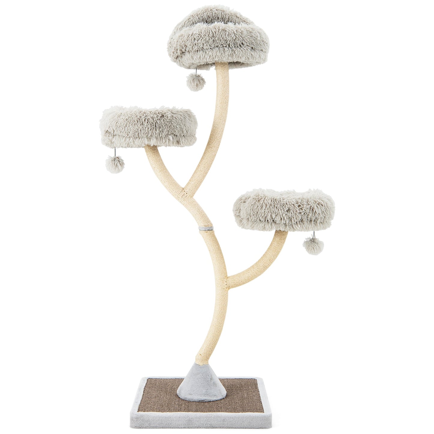 Slickblue 70 x 24 Gray/Beige Plush Cat Tower with Top and Side Perches Sisal Posts Indoor