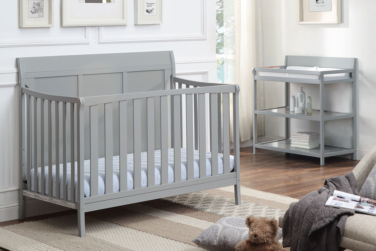 LOVMOR 4-in-1 Convertible Crib Gray