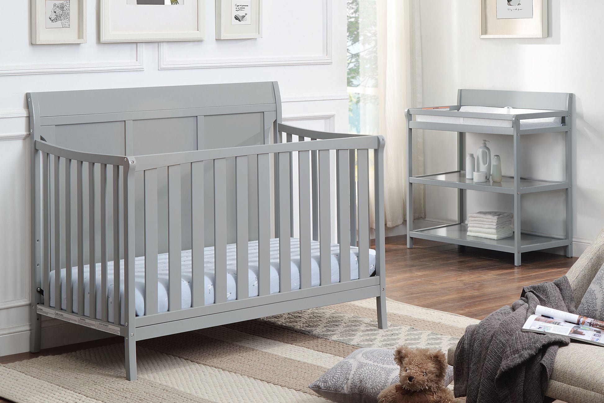 LOVMOR 4-in-1 Convertible Crib Gray