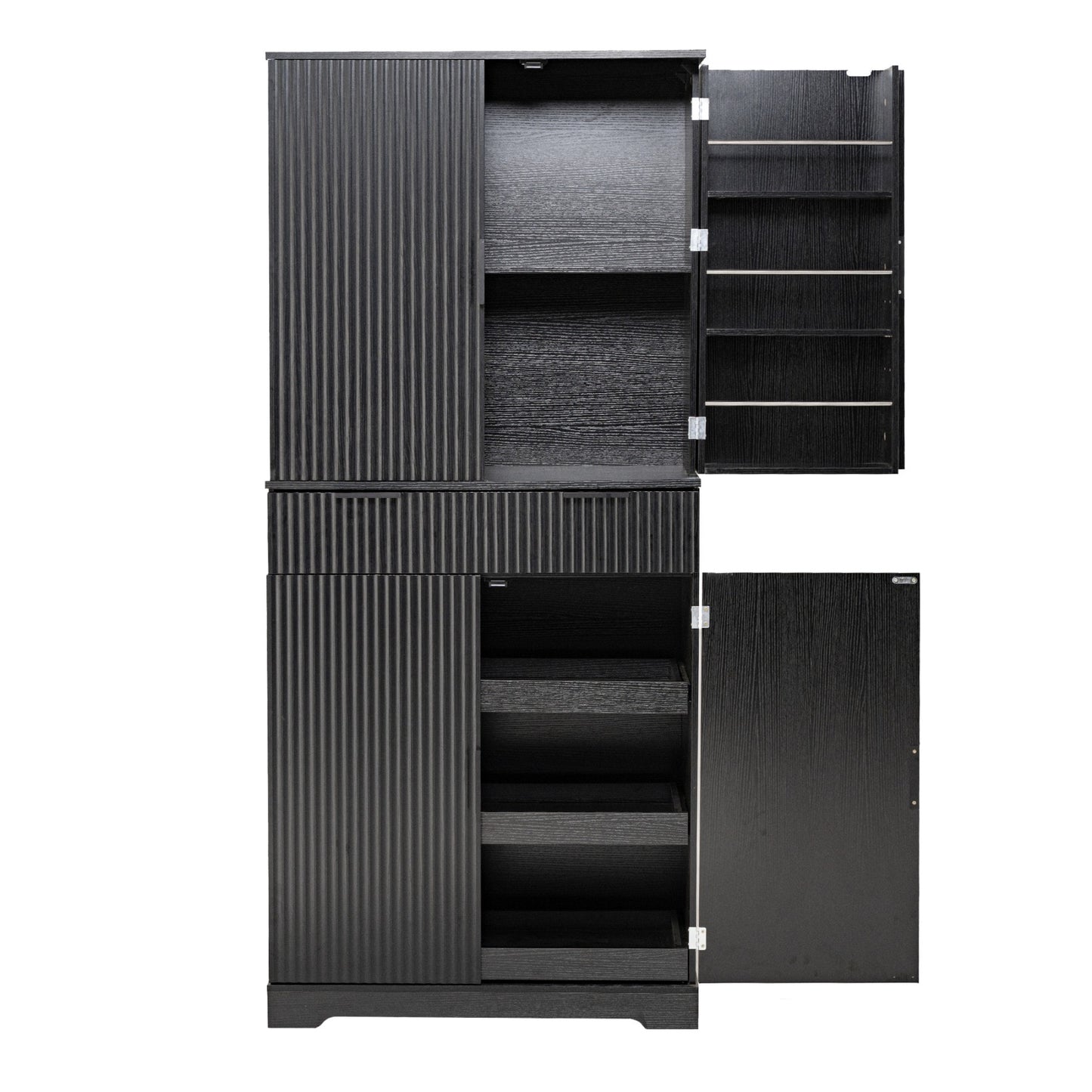 Maocao Hoom 72" Fluted Kitchen Pantry Cabinet Contemporary/Modern Black Pantry