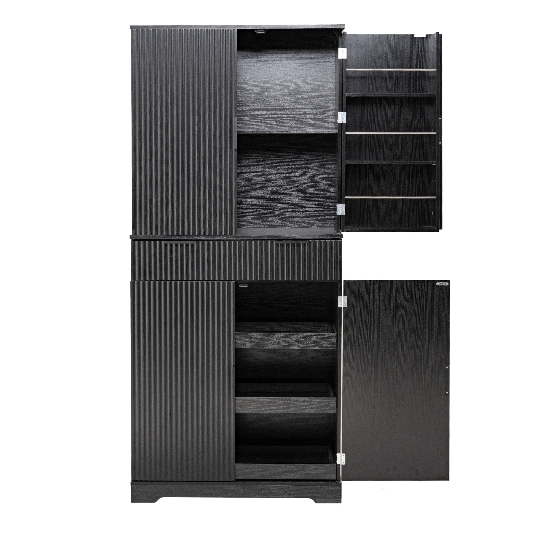 Maocao Hoom 72" Fluted Kitchen Pantry Cabinet Contemporary/Modern Black Pantry