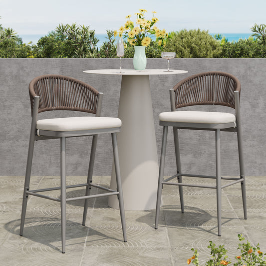 Christopher Knight Home Harrison Outdoor  30.25 In Barstools Metal Frame with Rattan Backrest-Matte Grey