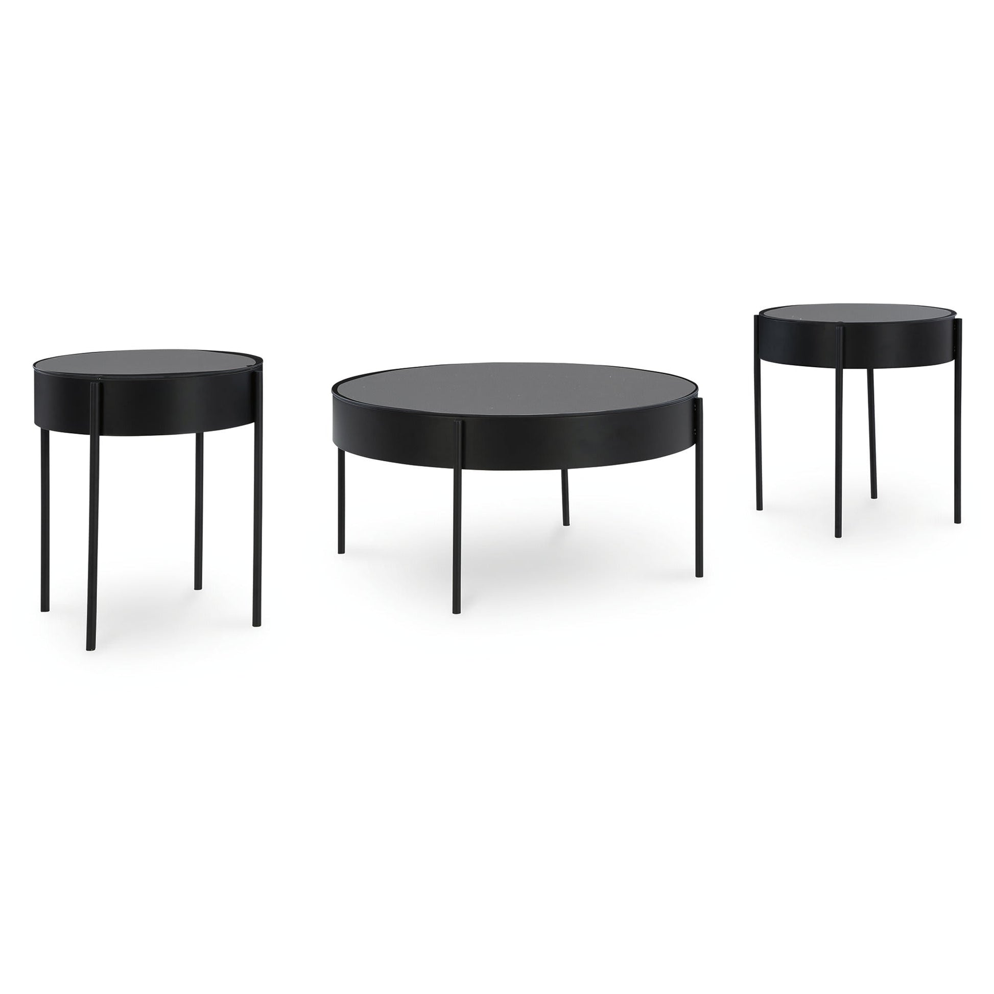 Signature Design by Ashley Ardoline 3-Piece Glass Coffee Table Set with End Tables - Matte Black Finish