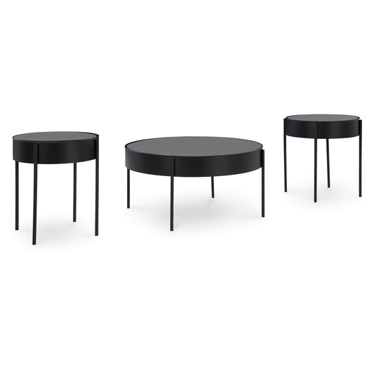 Signature Design by Ashley Ardoline 3-Piece Glass Coffee Table Set with End Tables - Matte Black Finish