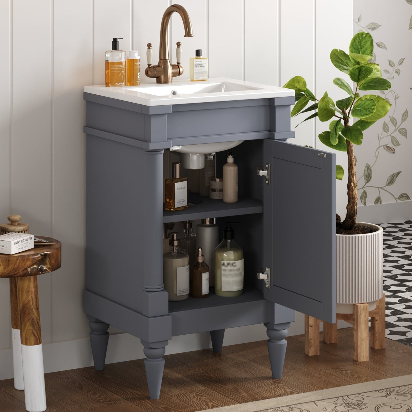 Aortzio Unassembled 18-in Gray Undermount Single Sink Bathroom Vanity with Gray Ceramic Top