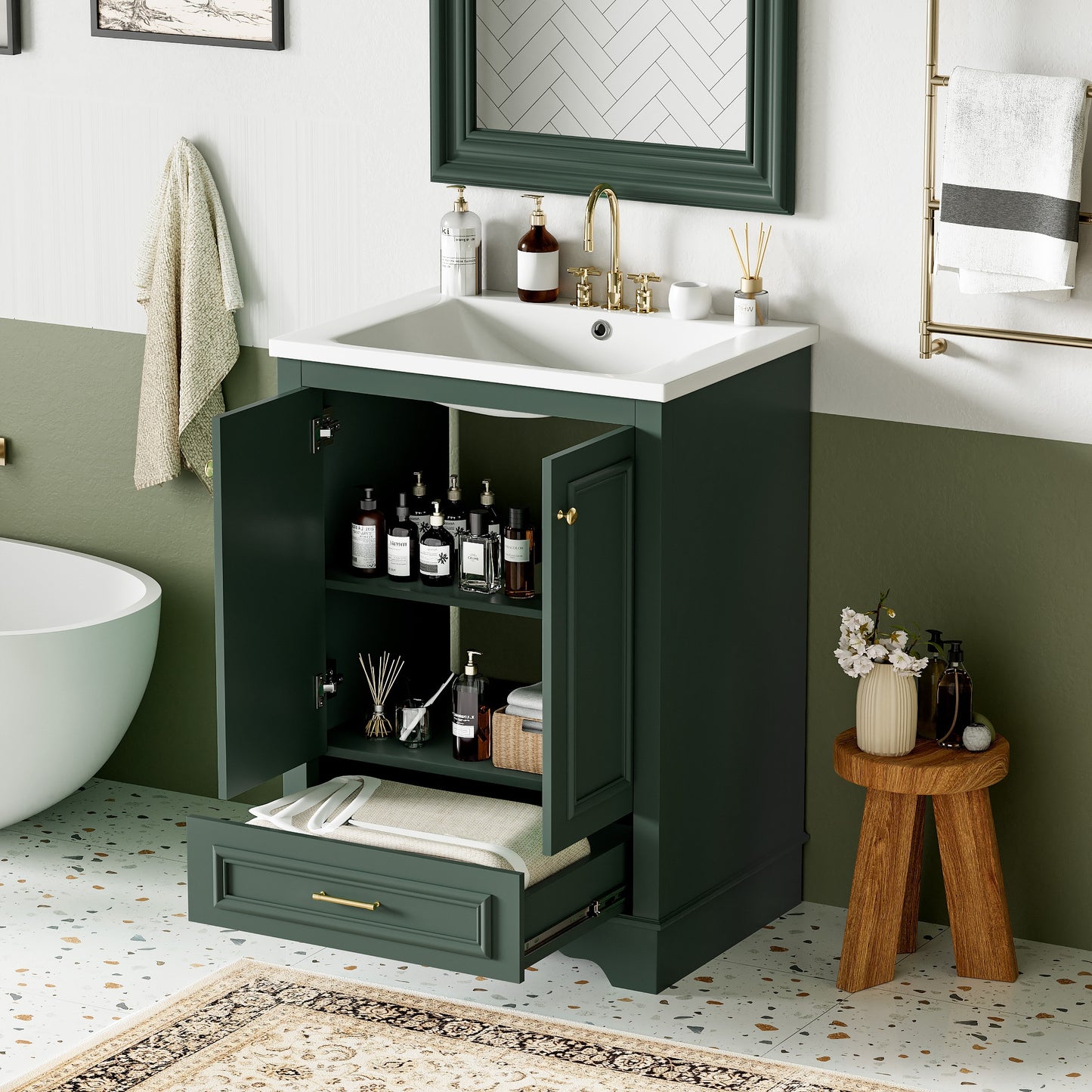 Aortzio Unassembled 24-in Green Undermount Single Sink Bathroom Vanity with Green Ceramic Top