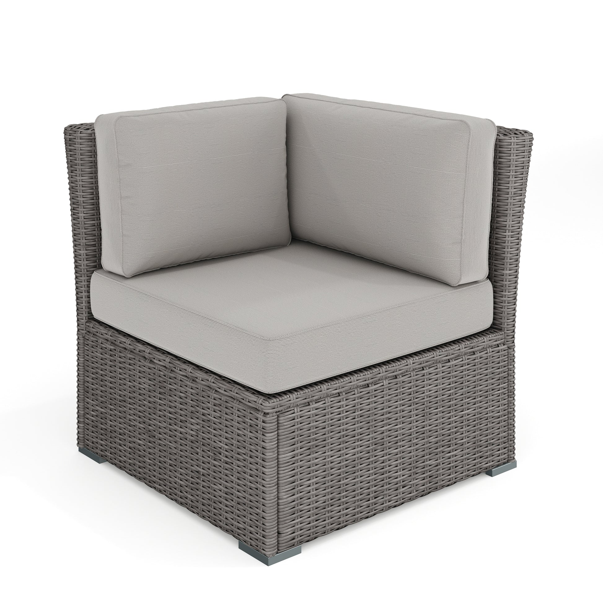 Martha Stewart Bedford Indoor-Outdoor Modular Patio Sectional Sofa Corner Seat in Gray Rattan Wicker with Gray All-Weather Cushions
