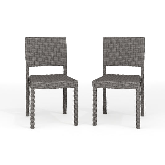 Martha Stewart Bedford Set of 2 Indoor-Outdoor Stackable Patio Dining Chairs in Gray Rattan Wicker