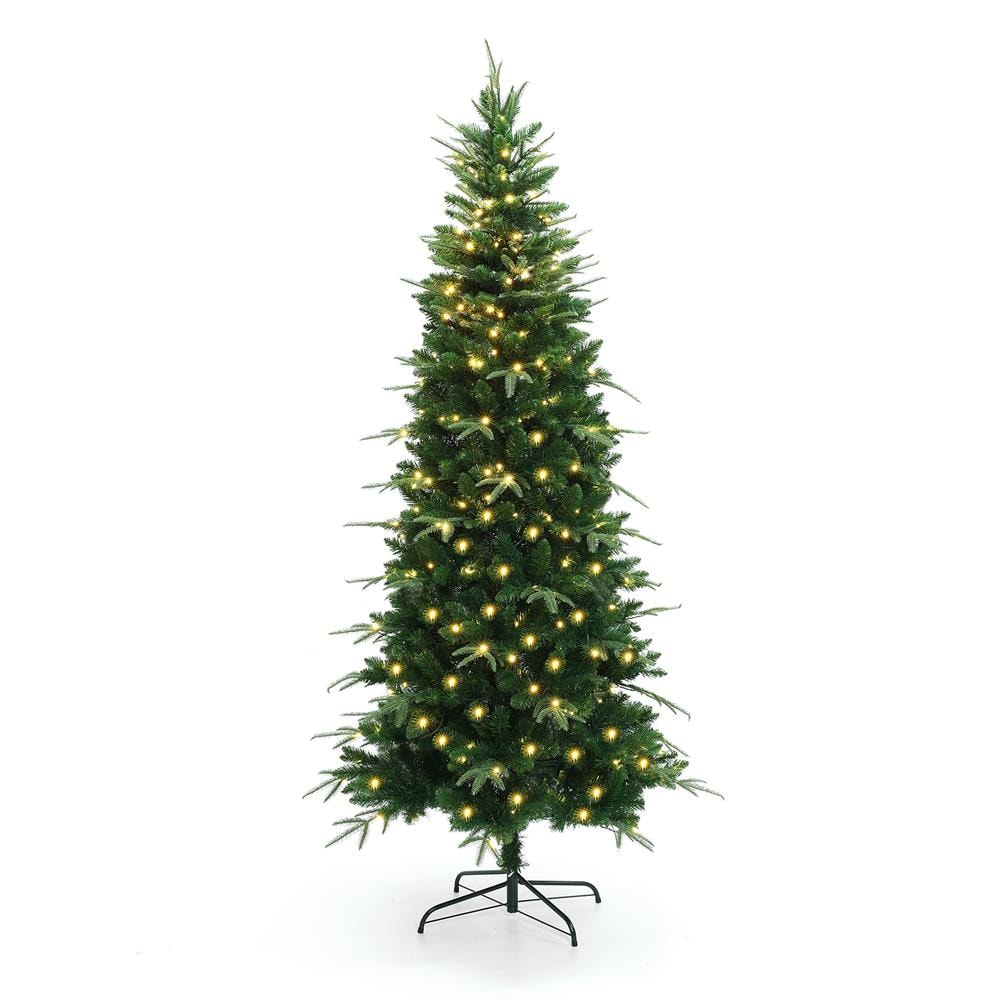 LuxenHome 6-ft Pre-lit Flocked Artificial Christmas Tree with Green LED Lights
