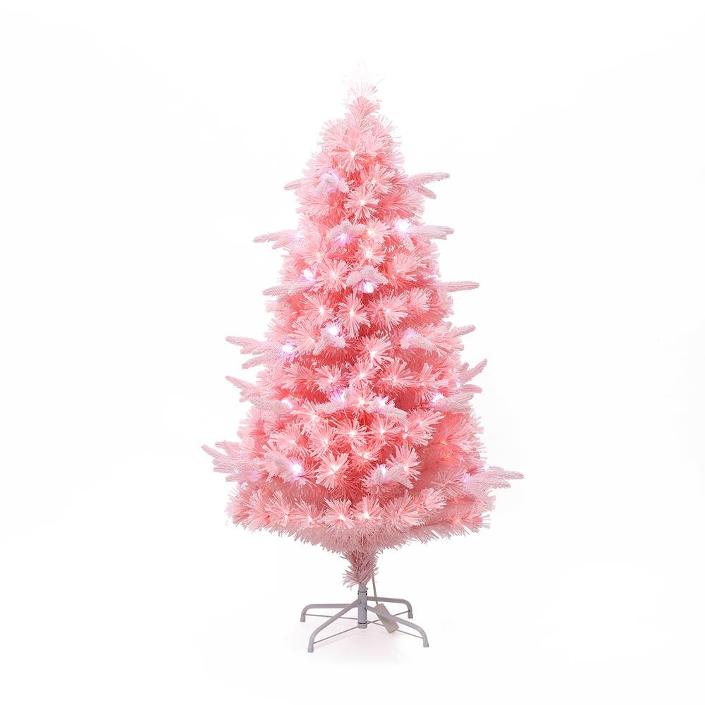 LuxenHome 5-ft Pre-lit Flocked Pink Artificial Christmas Tree with Pink LED Lights