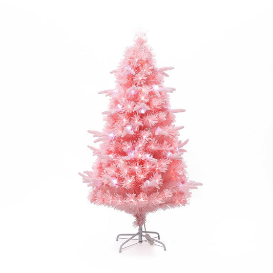 LuxenHome 5-ft Pre-lit Flocked Pink Artificial Christmas Tree with Pink LED Lights