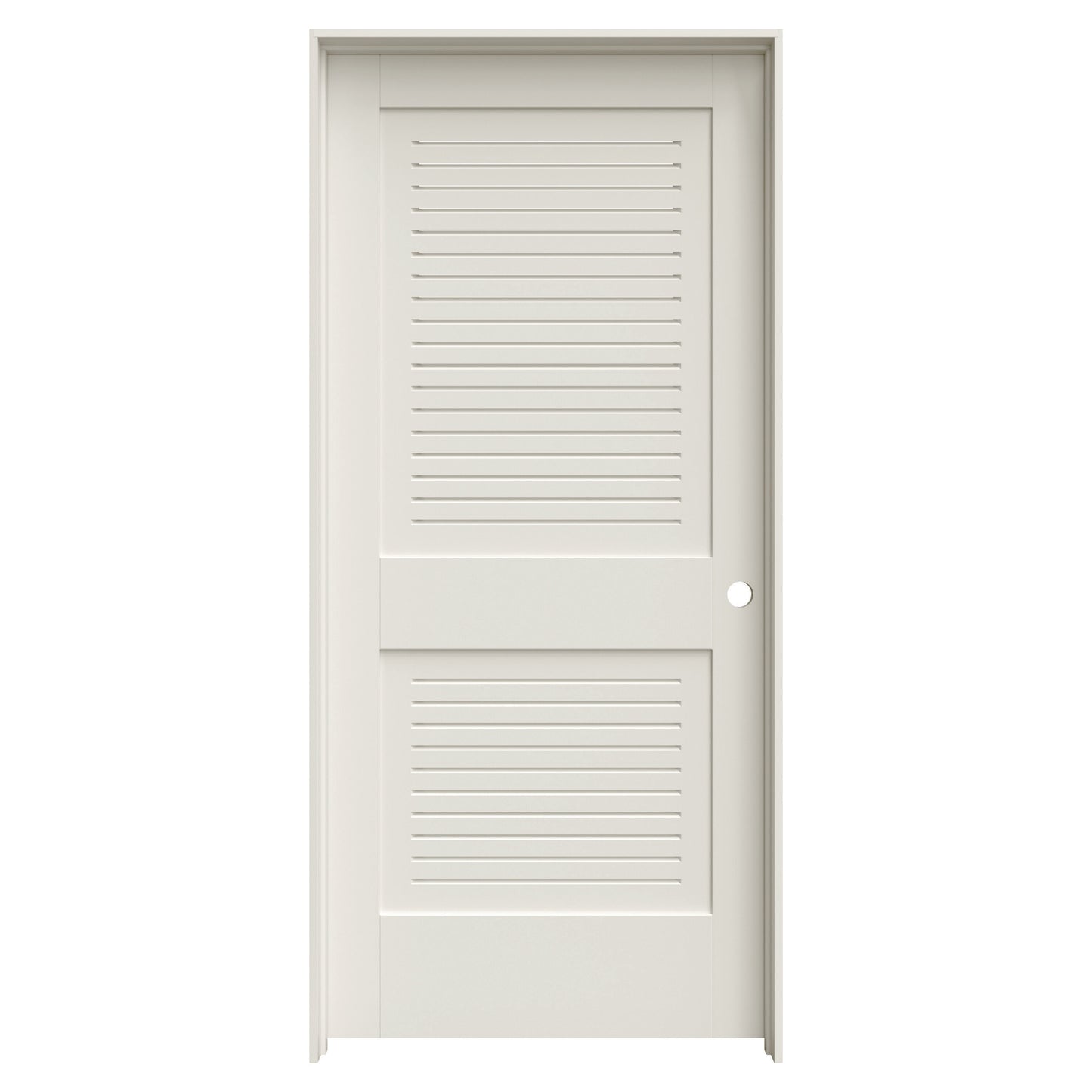 JELD-WEN 36-in x 80-in Primed Solid core Louver Left hand Textured Primed MDF Flat Jamb Single Prehung Interior Door