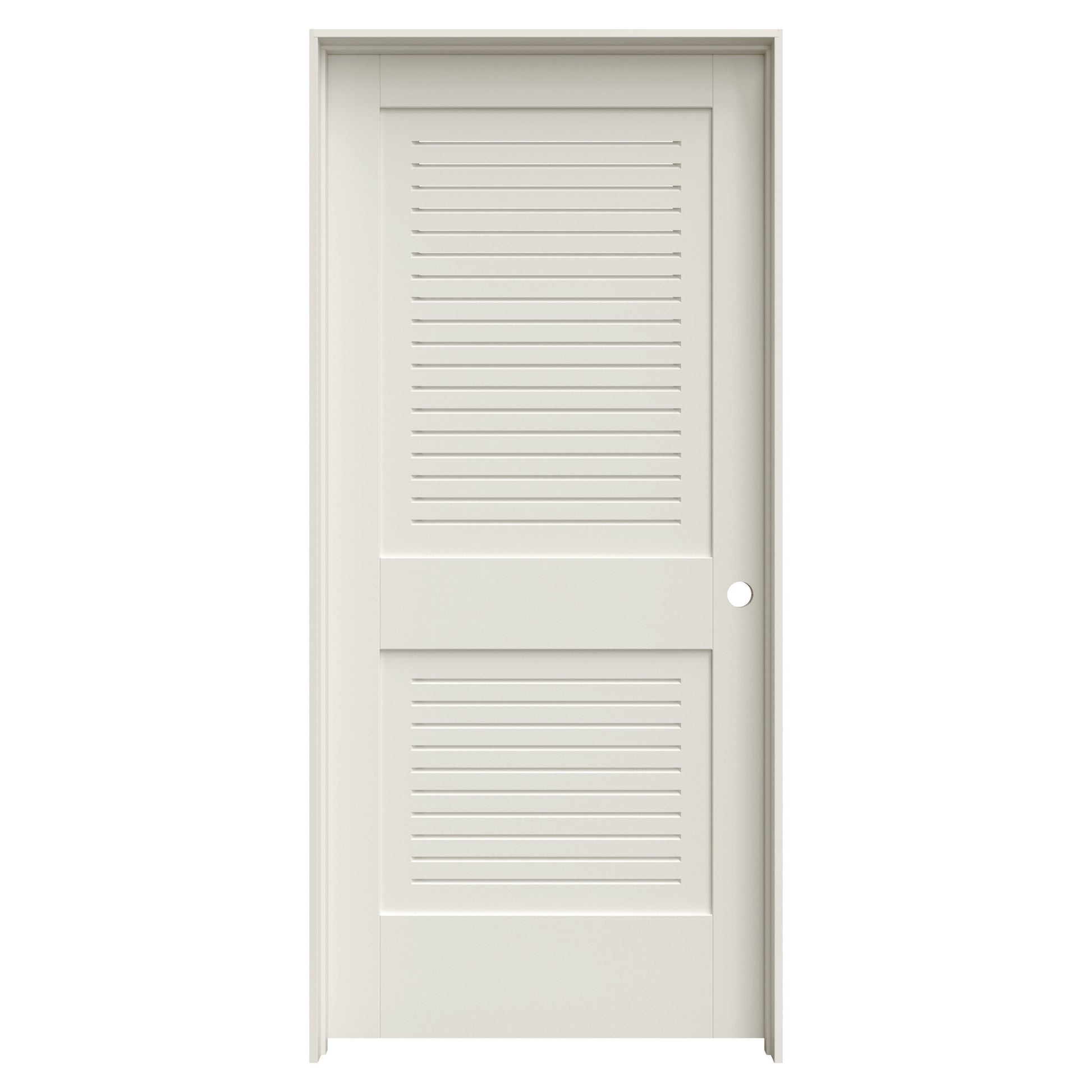 JELD-WEN 36-in x 80-in Primed Solid core Louver Left hand Textured Primed MDF Flat Jamb Single Prehung Interior Door