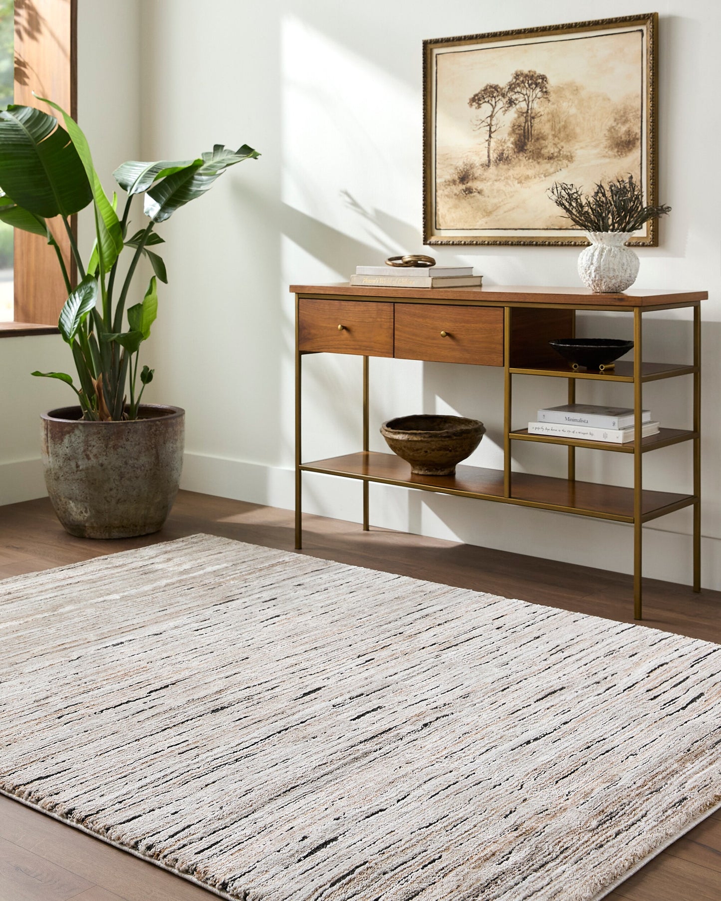 Livabliss Montana 5 x 7 (ft) Flatweave Polyester/Polypropylene Brown/Beige Rectangular Indoor Abstract Mid-Century Modern Spot Clean Only Pet Friendly Area rug