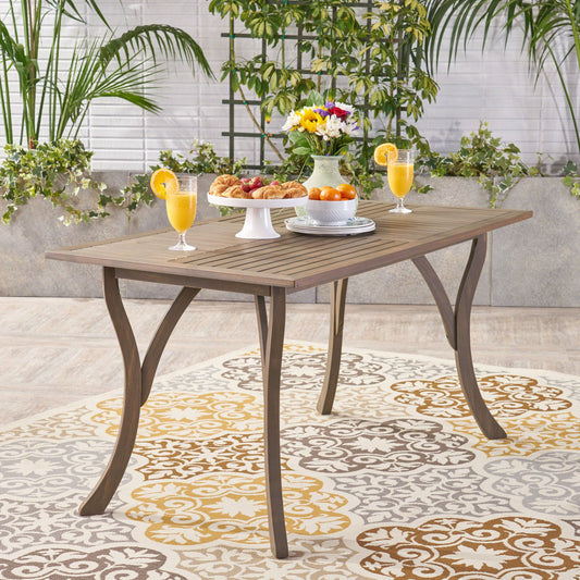 LOVMOR Transitional Acacia Wood Dining Table with Slat Panel Top in Grey