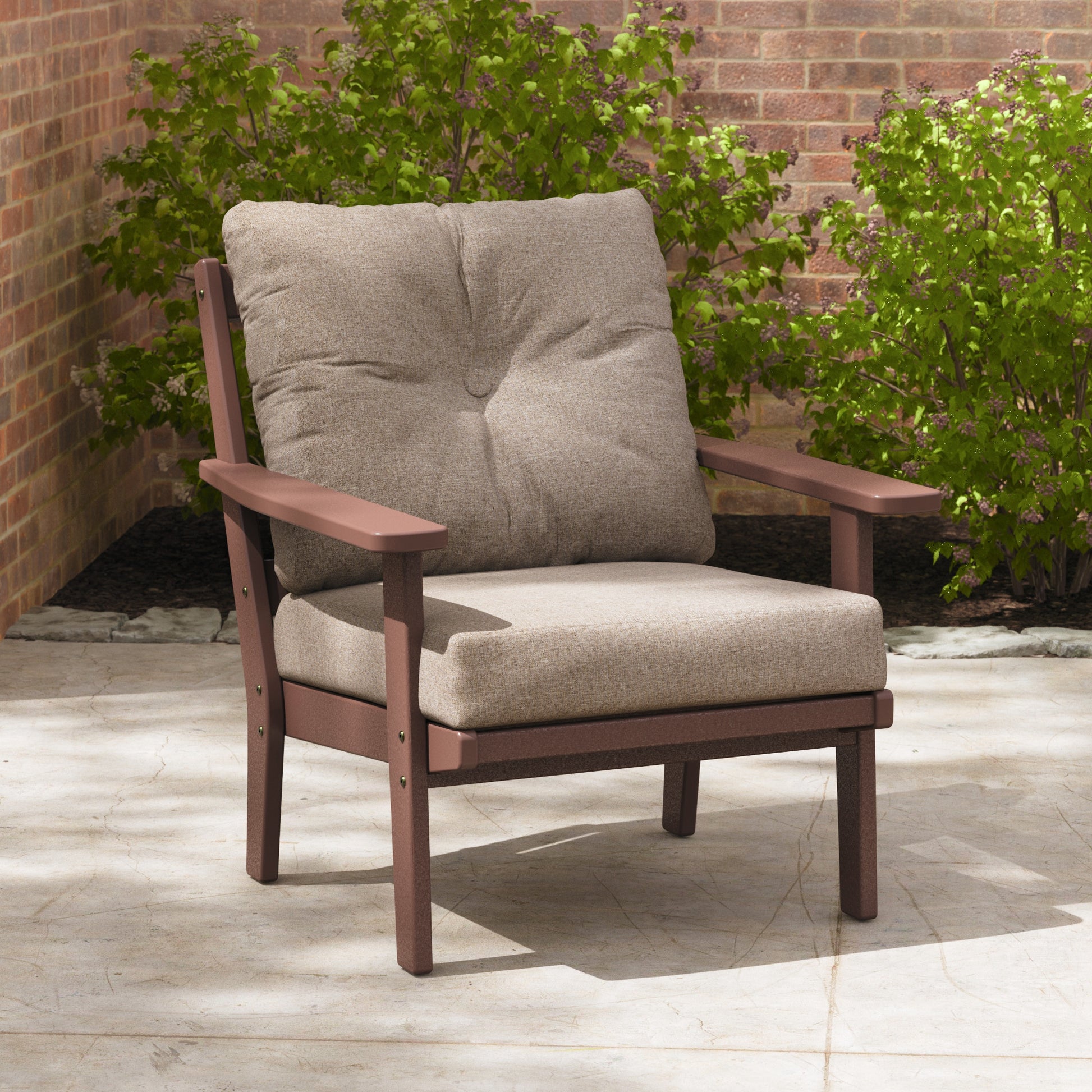 POLYWOOD Prairie Mahogany Plastic Frame Stationary Conversation Chair with Brown Slat Seat