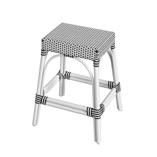 Butler Specialty Robias Rectangular Rattan 24.5 Counter Stool White and Black Dot