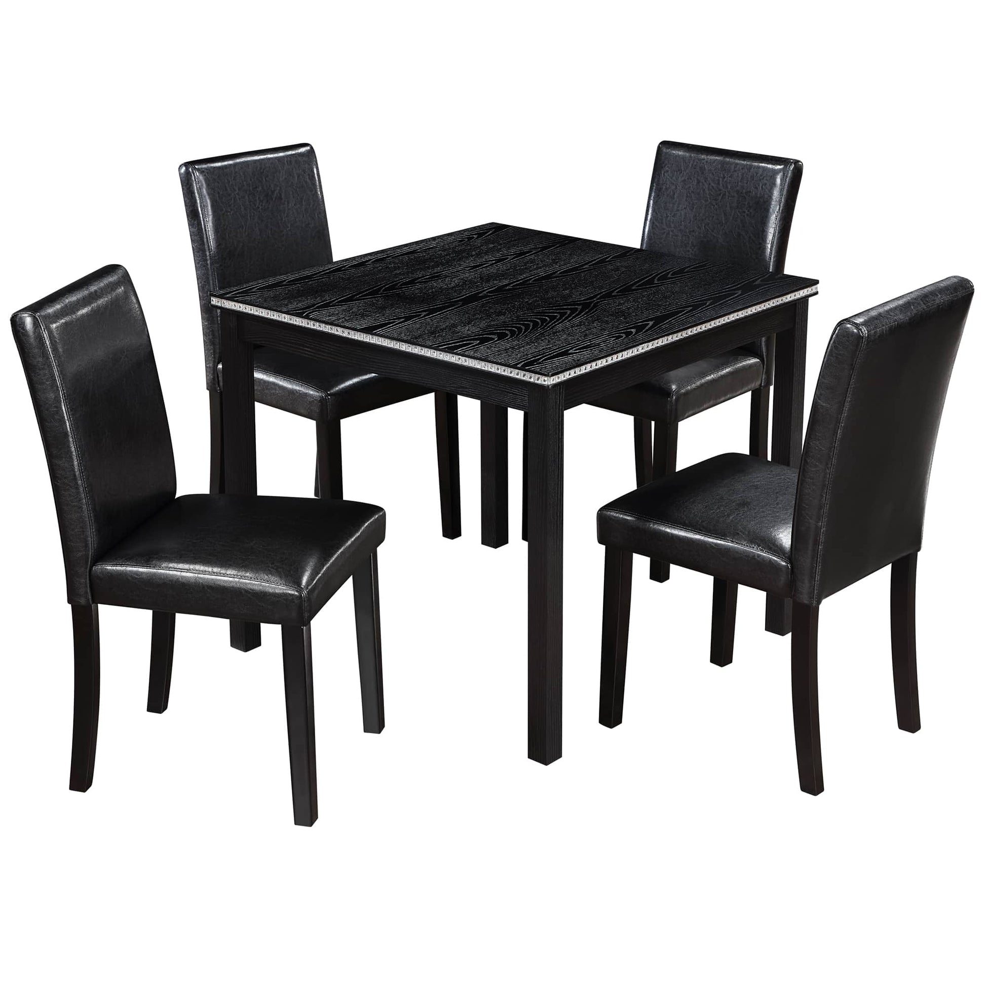 Vynxaria  5 Piece Wooden Dining Table Set Square Table with 4 Upholstered Chairs Crystal Decoration for Kitchen Dining Room Black 330lbs Capacity