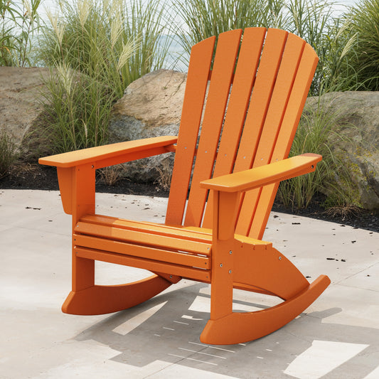 POLYWOOD Nautical Tangerine Plastic Frame Rocking Chair with Slat Seat
