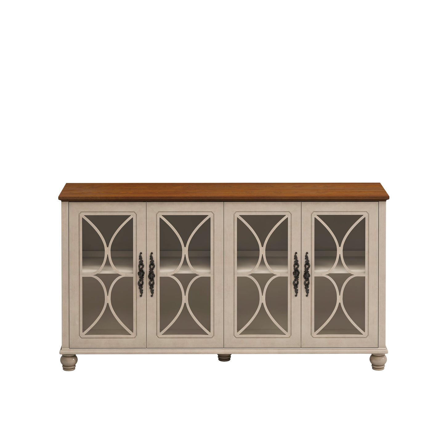 Boyel Living European Antique Style 4-Door Cabinet with Tempered Glass Doors for Dining Room Living Room Hallway