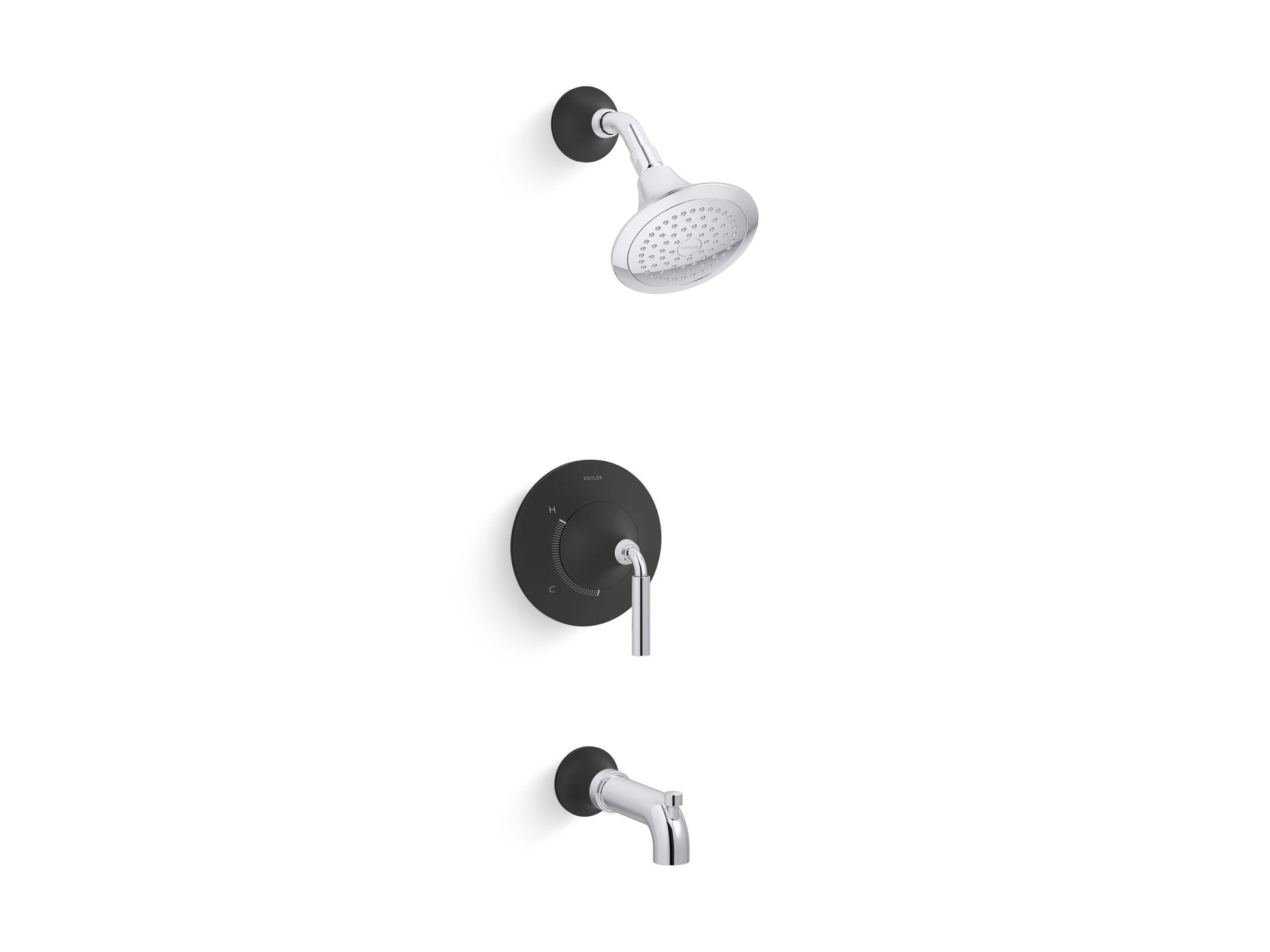 KOHLER Tone Polished Chrome with Matte Black 1-handle 4.5-in Round Bathtub and shower Faucet (Single Function)