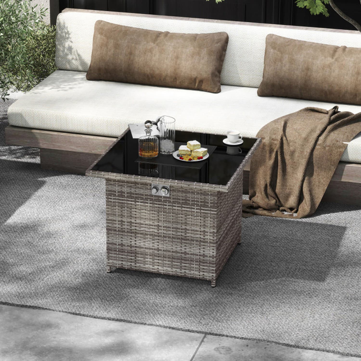 Mondawe 32.5-in W 50000 Maximum BTUs Stainless steel Square Portable Liquid propane Fire pit table