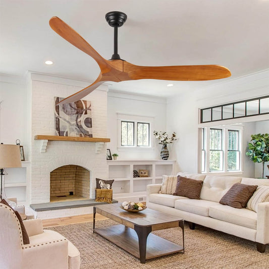 BABOOM Modern 60 Inch wood Ceiling Fan Without Light 60-in Natural with Acacia Wood Blades Ceiling Fan Without Light 3 -Blade