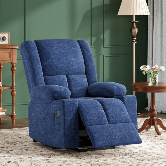 Coolbibila Blue Power Lift Recliner Chair with Massage Heat USB Ports and Cup Holders for Elderly Living Room