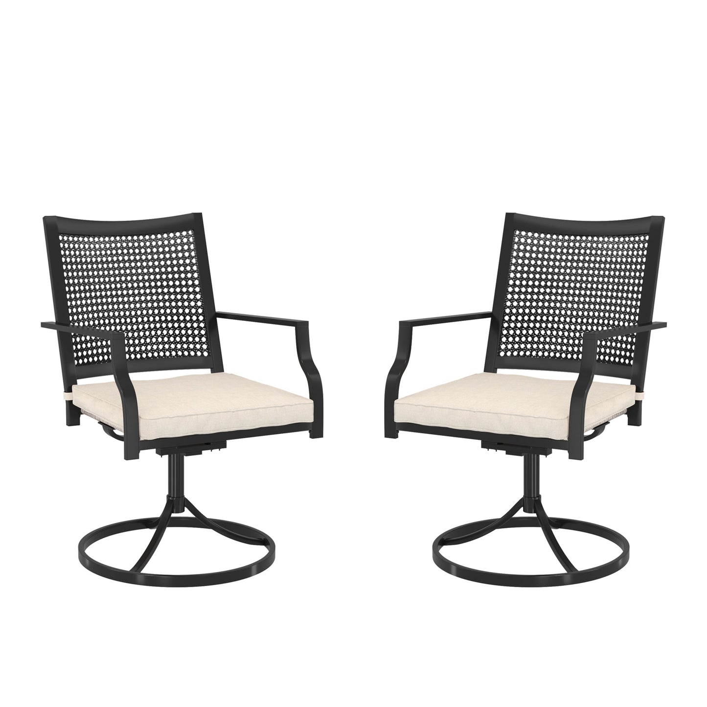 Boyel Living Outdoor Metal Swivel Chairs Set of 2 Patio Dining Chair with Cushion Furniture Set for Garden Backyard Bistro Small Grid Black