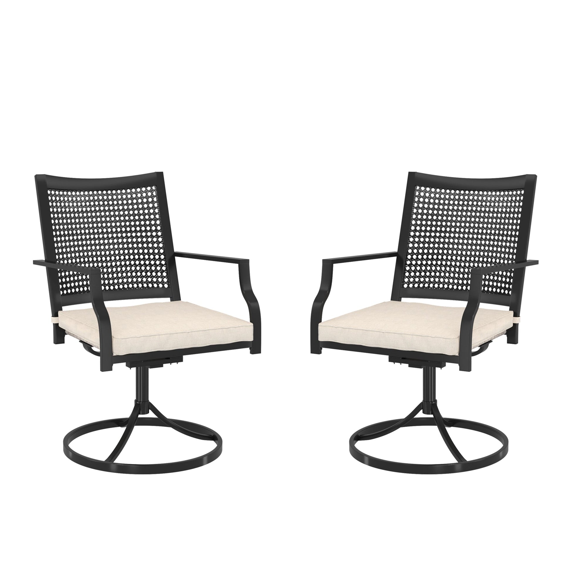 Boyel Living Outdoor Metal Swivel Chairs Set of 2 Patio Dining Chair with Cushion Furniture Set for Garden Backyard Bistro Small Grid Black