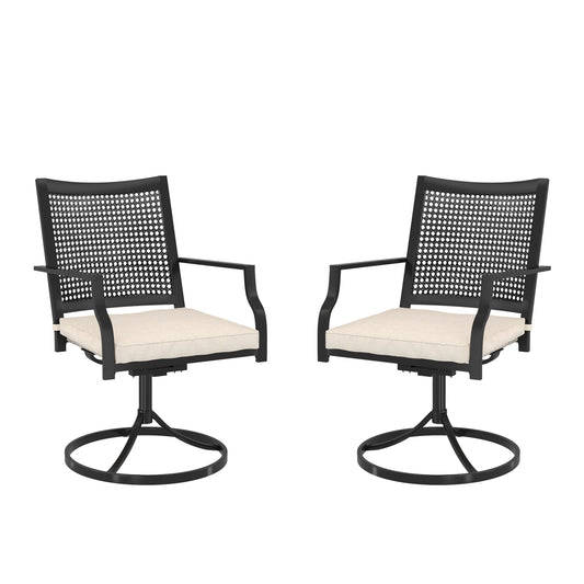 Boyel Living Outdoor Metal Swivel Chairs Set of 2 Patio Dining Chair with Cushion Furniture Set for Garden Backyard Bistro Small Grid Black