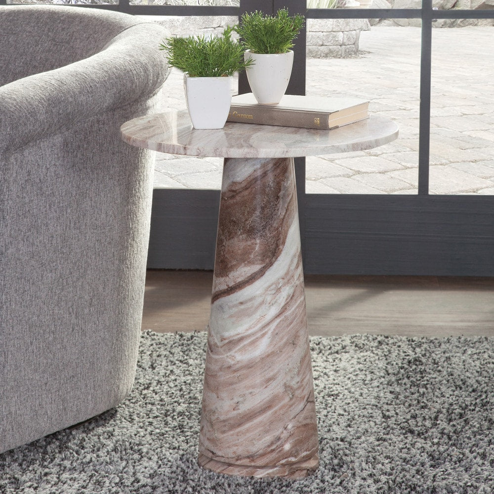 Steve Silver Joni 18-in W x 23.25-in H Brown Granite/Marble Round Modern End Table