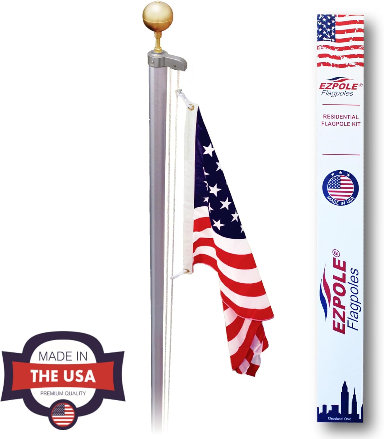 EZPOLE Made in USA Heavy Duty 2-1/2-in x 25 ft kit with 6-ft W x 4-ft H American Embroidered Flag Kit