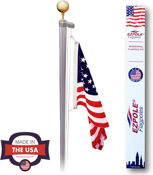 EZPOLE Made in USA Heavy Duty 2-1/2-in x 25 ft kit with 6-ft W x 4-ft H American Embroidered Flag Kit