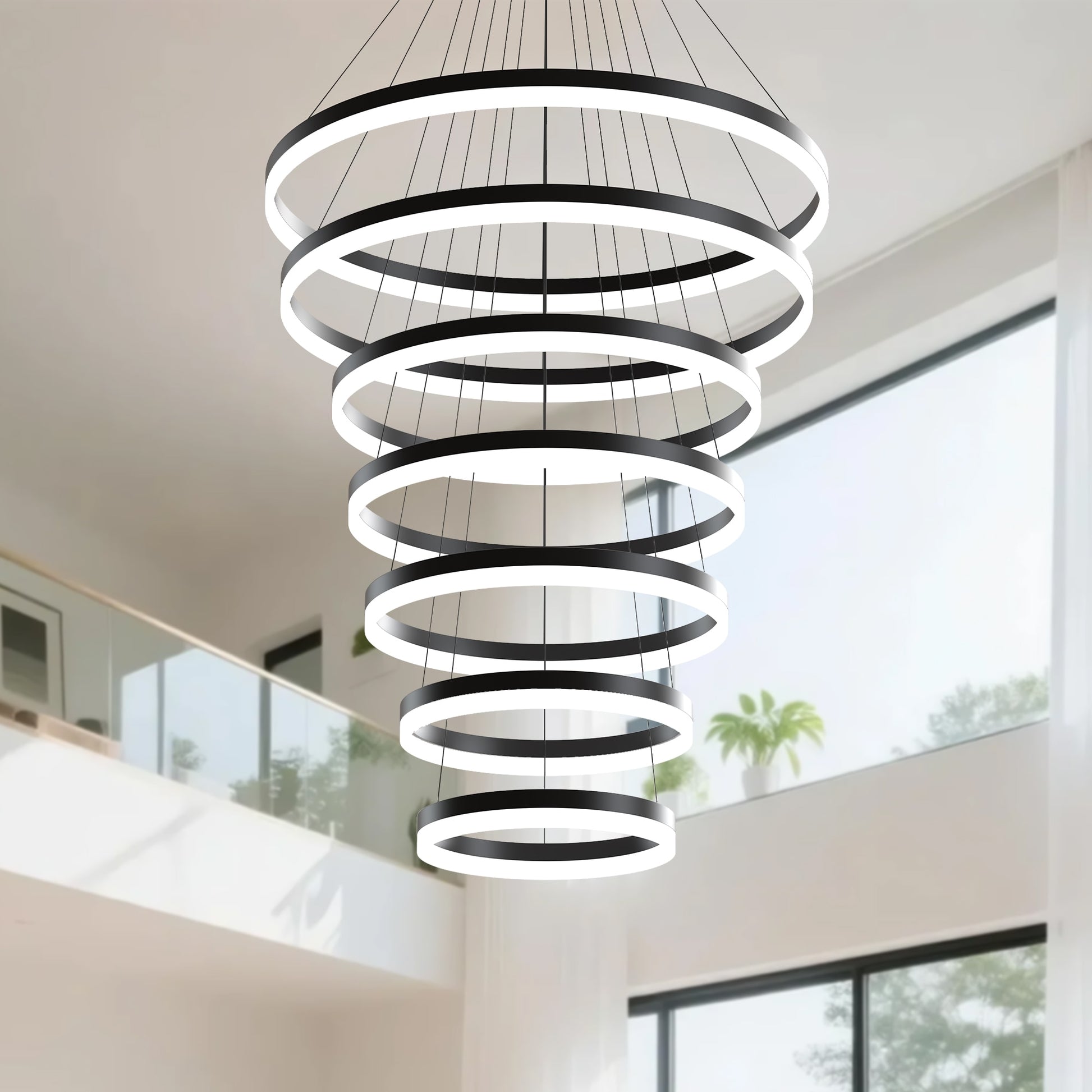 YANSUN 7 -Light Nickel Modern/contemporary Tiered LED Large Indoor Hanging Pendant Light