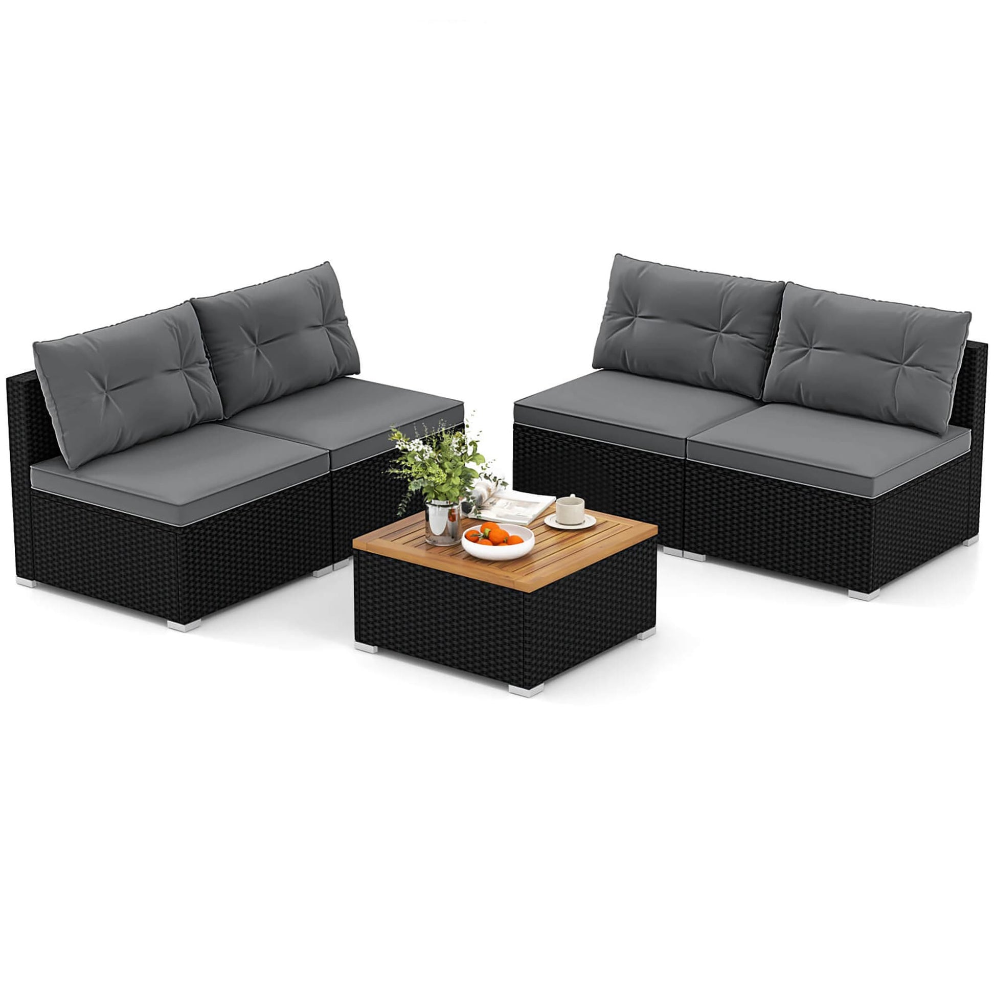 Costway 5 -Piece Rattan 4 Patio Sofa Conversation Set with Gray Cushions