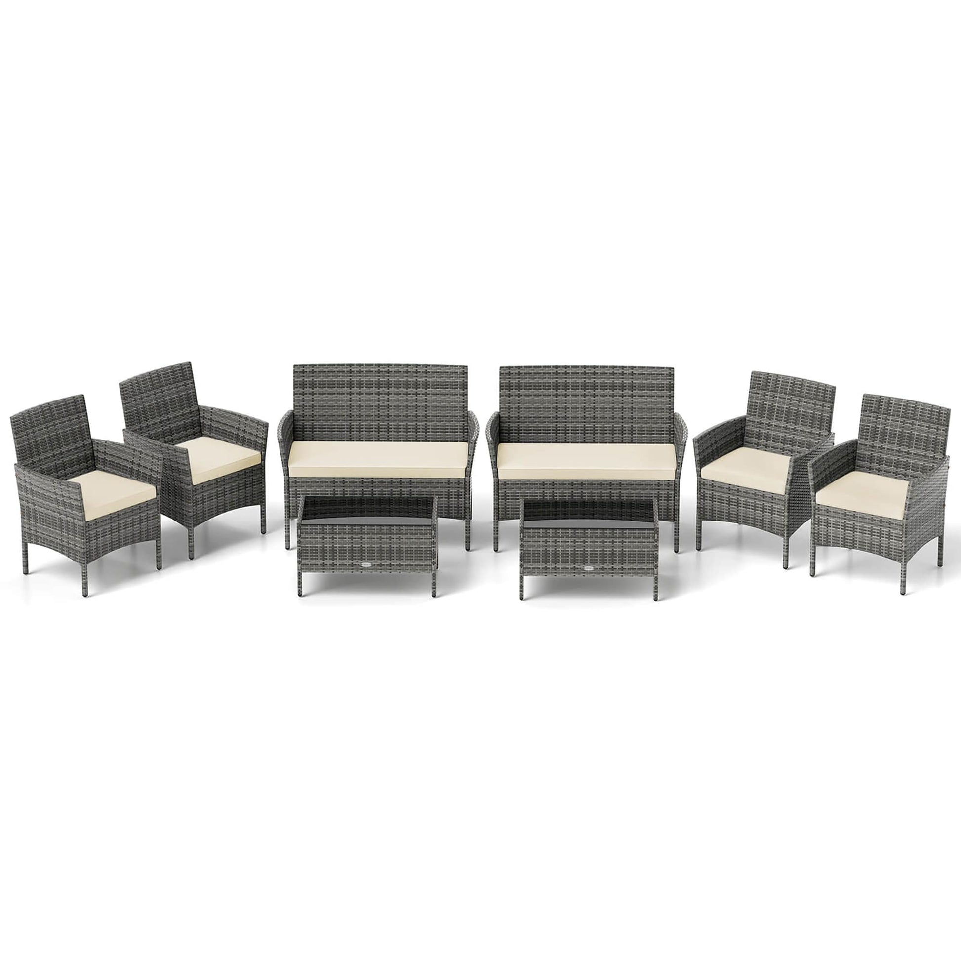 Costway 8 -Piece Rattan Patio Conversation Set with Beige Cushions