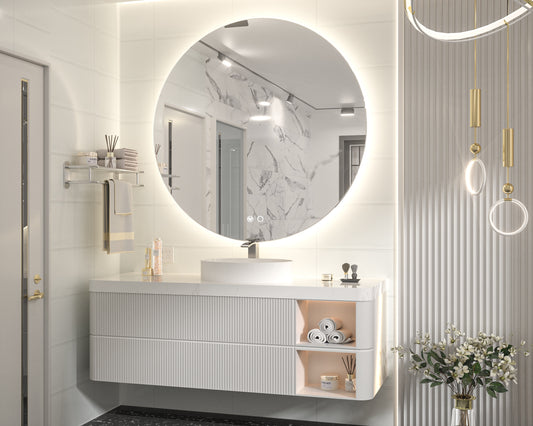 Keonjinn Backlit Round LED Bathroom Mirror 40-in x 40-in Polished Frameless Round Dimmable LED Lighted Fog Free Bathroom Vanity Mirror ( Sliver )