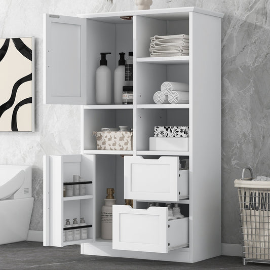 Dexmalle  31-in x 62-in x 16-in White Freestanding Bathroom Storage Cabinet