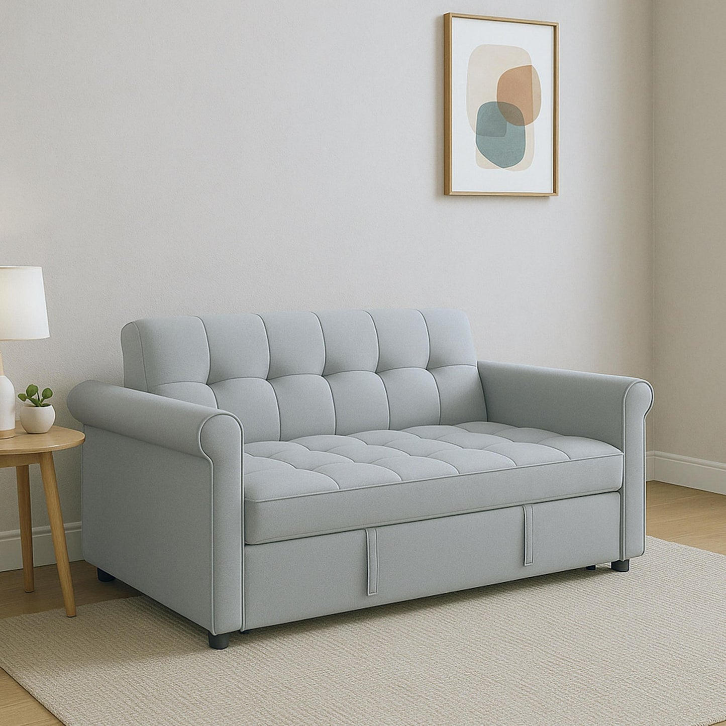 GZMR 55" Convertible Loveseat Sofa with Pull-Out Sleeper Bed Couch 55-in W Modern Gray 2-seater Reclining Sleeper with Slipcover