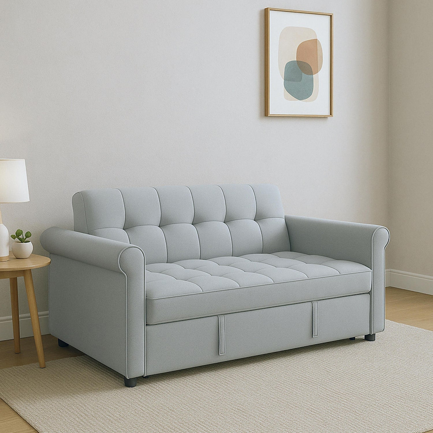 GZMR 55" Convertible Loveseat Sofa with Pull-Out Sleeper Bed Couch 55-in W Modern Gray 2-seater Reclining Sleeper with Slipcover