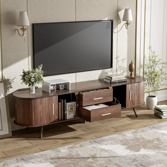Dexmalle  Modern Dark Brown TV Stand for 80Inch TV with 2 Drawers