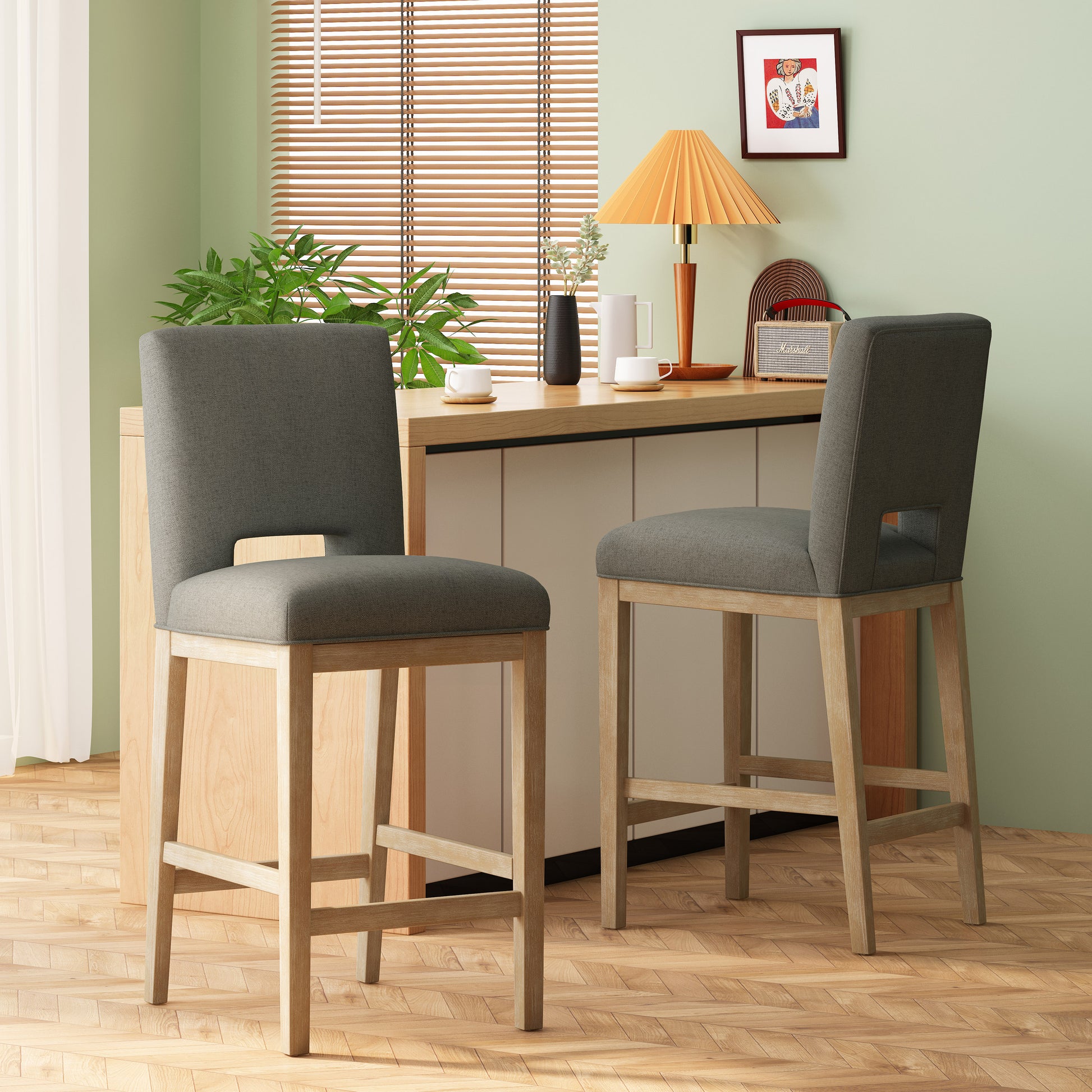 Christopher Knight Home Silas Modern Upholstered Counter Stool with Wood Legs-Grey