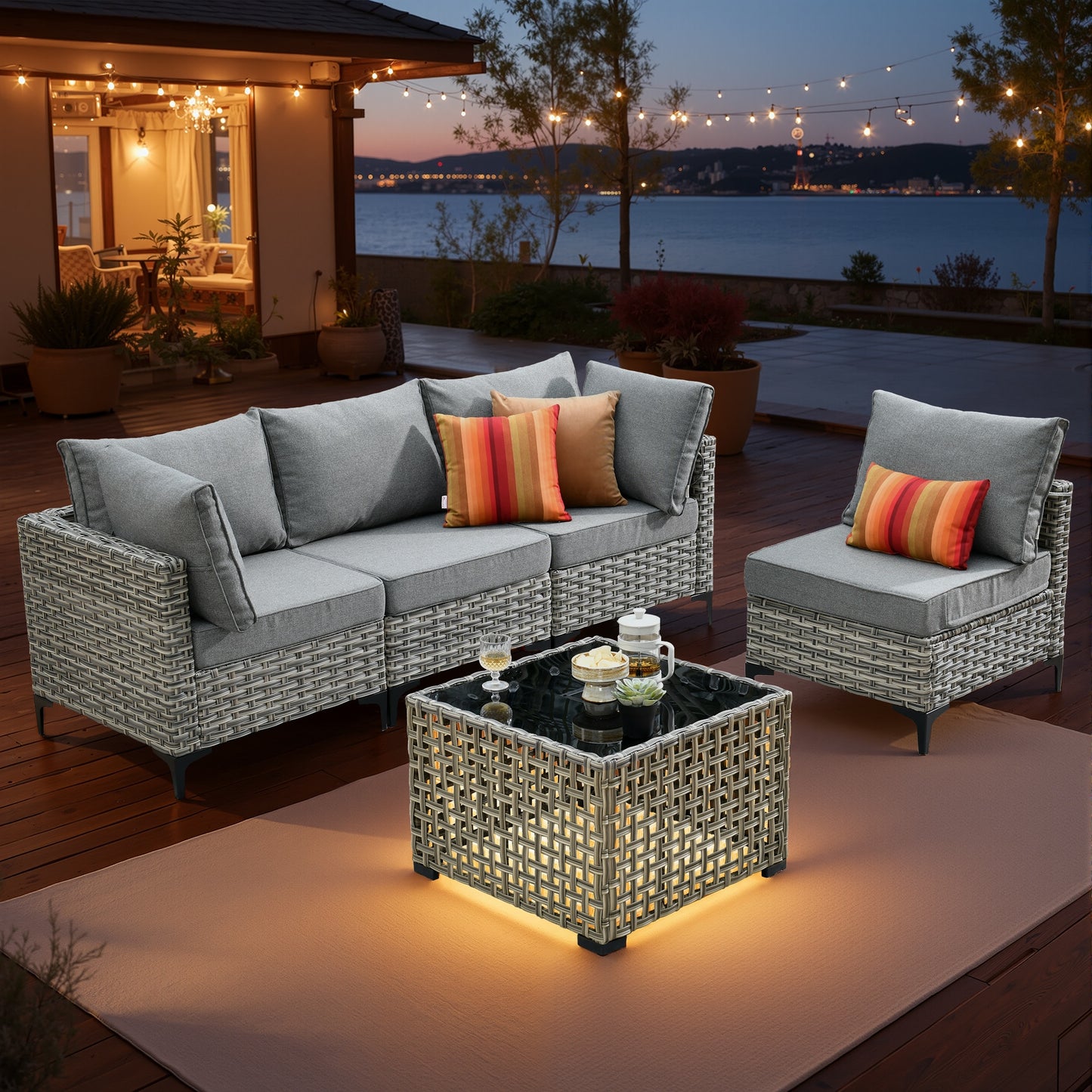 ALTRIGUS 5 -Piece Wicker Patio Sofa Conversation Set with Dark Gray Cushions