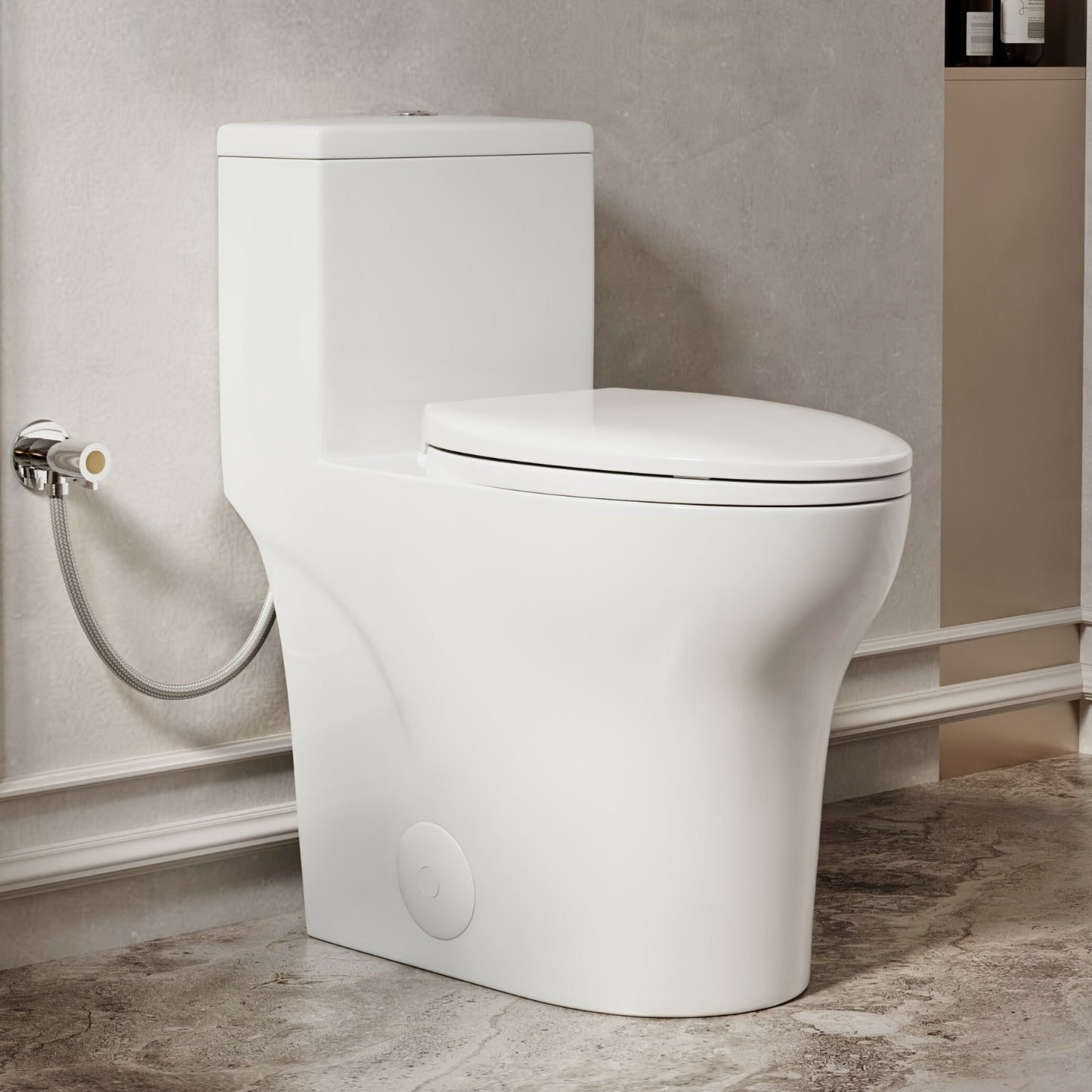 Los Flexi HE19 White Elongated Chair height 12-in Rough-In 1.28 or 1.0 GPF (4.85 LPF or 3.79 LPF) Dual Flush Smart Compatible Soft Close 1-piece Toilet