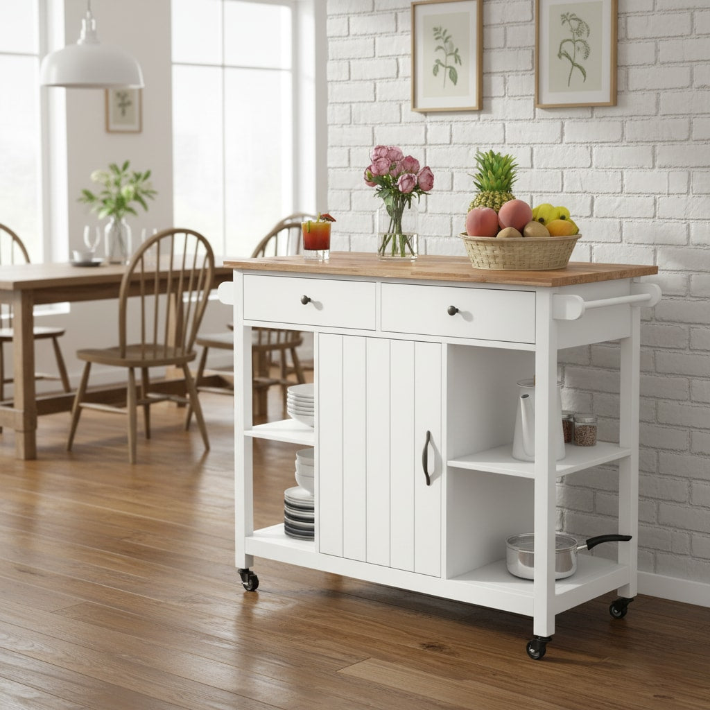 Homy Casa Cottage White Chef's Kitchen Island